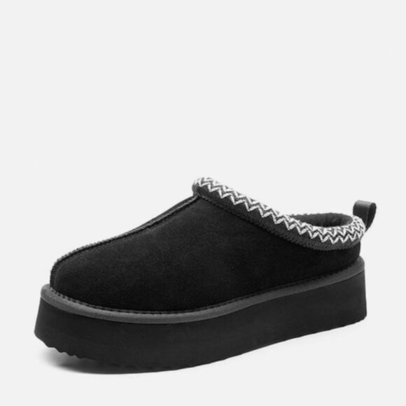 Genuine Suede Plush Fur-Lined Winter Platform Slippers - Picture 3 of 8